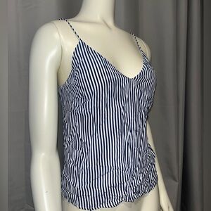 Bebe Blue/White Striped Open-Back V-Neck Tank Top XXS